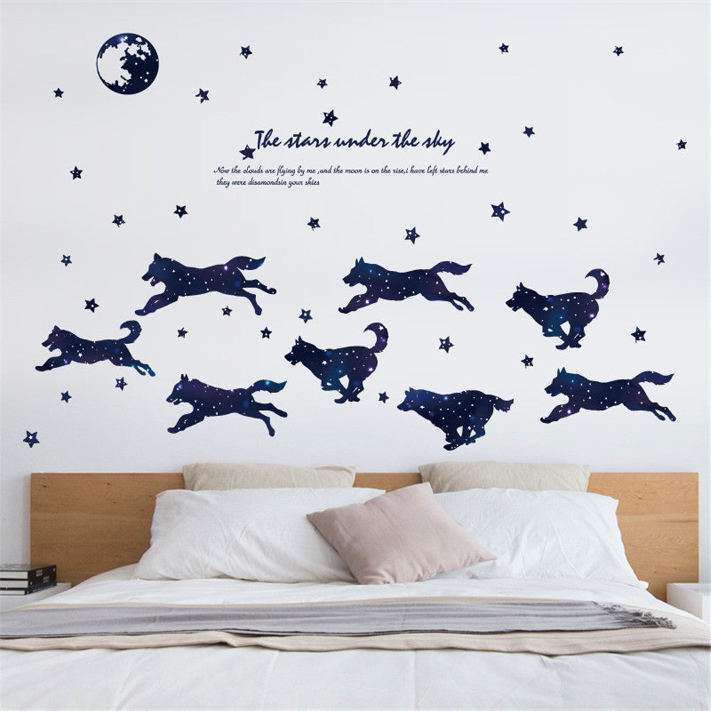 DIY Cartoon Starry Night Wolf Removable Wall Decal Family Home Sticker