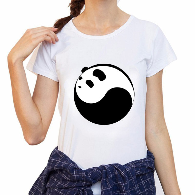 Cute Yinyang Panda Print T Shirt